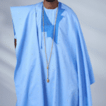 Tribal Sky Blue Embroidered Agbada Set - front view