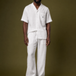 Tribal White Short Sleeve Linen Set - front view
