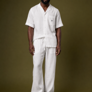 Tribal White Short Sleeve Linen Set - front view